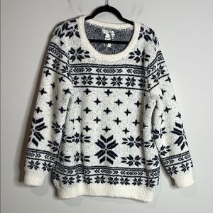 Barefoot Dreams | Women’s Cozy Chic Seaside Fair Isle Crewneck Plus Size 1X NWT